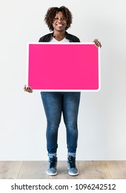 Black Woman Holding Blank Board