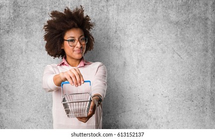 Black Woman Holding Shopping Basket