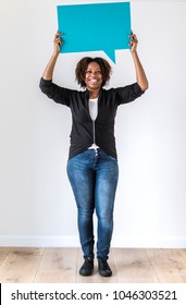 Black Woman Holding Speech Bubble Icon