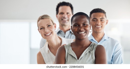 Black Woman, Leader And Business Community Diversity Of Happy Employee Office Group. Portrait Of Company People And Work Manager Smile Ready To Start A Teamwork, Corporate And Working Collaboration