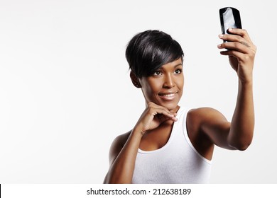 Black Woman Making Selfie With Mobile