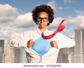 Black Woman Opening Her Shirt Like A Superhero