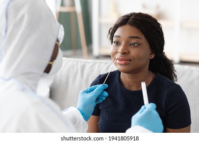 Black Woman Patient Having PCR Test At Home