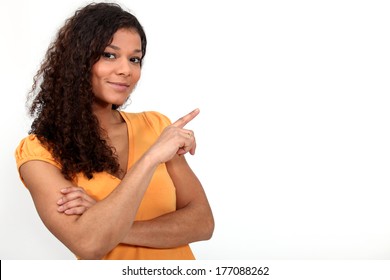 Black Woman Pointing With Her Finger.