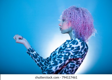  Black Woman With Stylish Afro Hairstyle On Animal Print Clothes