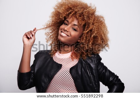 Black Woman Touches Her Blonde Curly Stock Photo Edit Now