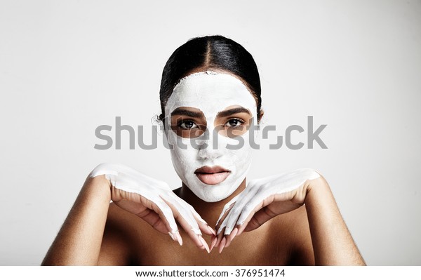 Black Woman White Clay Facial Mask Stock Photo 376951474 | Shutterstock