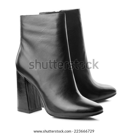 Black women high boots isolated on white background.