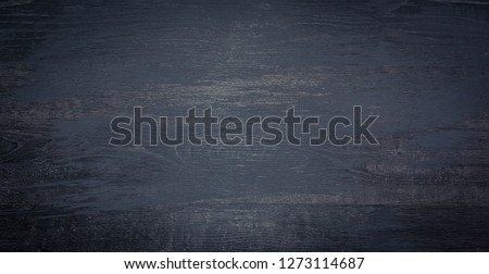 Black Wood Board Background. Wooden grunge Texture. Painted Dark Wood Surface Table. Wide Angle Wallpaper or Web banner With Copy Space for design