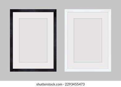 Black wood frame and white picture frame isolated on gray background. Object with clipping path