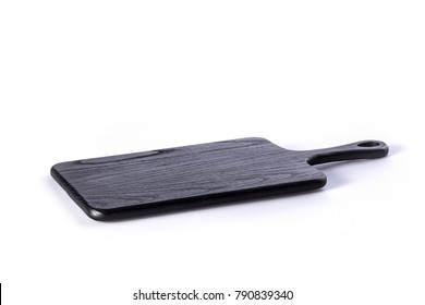 Black Wooden Chopping/serving Board Against A White Background Angle View 