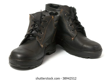 Black Work Boots Isolated On White Background