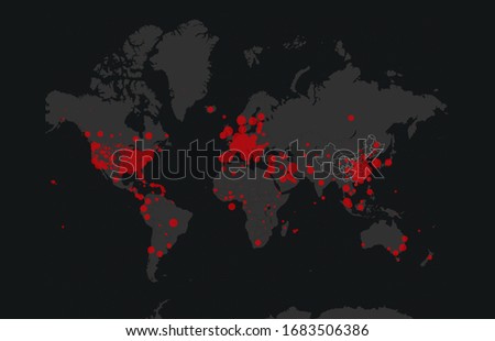 Black World map of Coronavirus (Covid-19), Countries with Covid-19, Covid 19 map confirmed cases report worldwide globally. Coronavirus disease 2019 situation update worldwide coronavirus spread