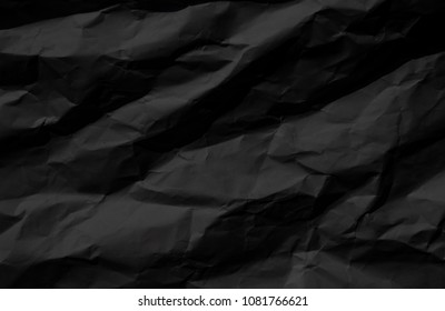 Black Wrinkled Paper Texture For You Design Background.