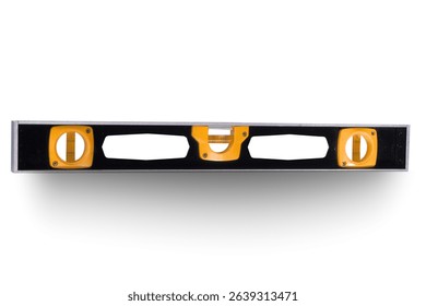 Black and yellow alignment tool for construction isolated on white background, used for accurate horizontal and vertical alignment in construction and carpentry