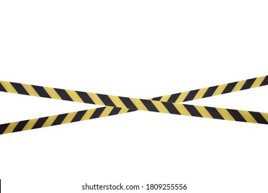 Black and yellow lines of barrier tape prohibit passage. Barrier tape on white isolate. Barrier that prohibits traffic. Warning tape. Danger unsafe area warning do not enter. Concept of no entry - Shutterstock ID 1809255556