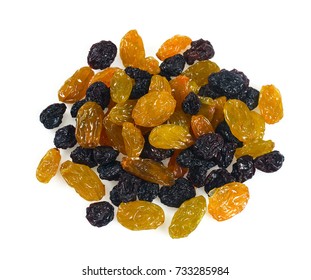 black and yellow raisins isolated on white - Shutterstock ID 733285984