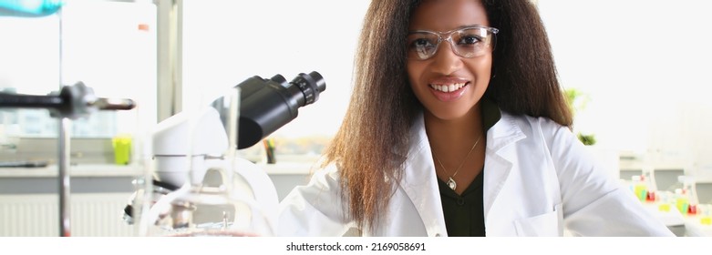 Black Young Woman Biologist In The Laboratory, Close-up