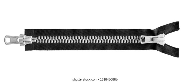 Black Zipper Closeup Isolated On White