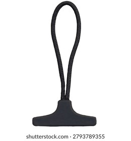 Black zipper pull tab with durable cord loop, isolated on a white background, ideal for backpacks, jackets, luggage, and outdoor gear accessories