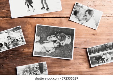 Black-and-white pictures of seniors. Studio shot, wooden backgro - Shutterstock ID 572355529