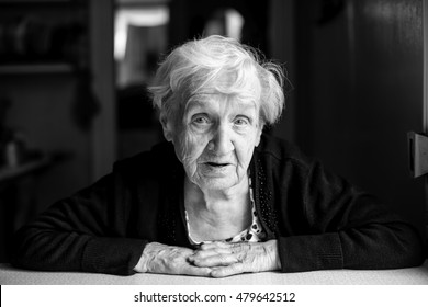 Elderly Woman Grandma Blackandwhite Closeup Portrait Stock Photo 