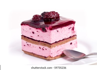 Blackberry Cake On A White Plate (shallow DOF)