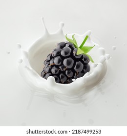 Blackberry Falls Into Milk, Yoghurt, Sour Cream, Splash