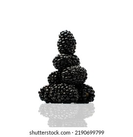 Blackberry Pile Isolated. Black Berry Group, Summer Blackberry Fruit On White Background