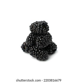 Blackberry Pile Isolated. Black Berry Group, Summer Blackberry Fruit On White Background Side View