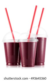 Blackberry And Strawberry Smoothie In Three Size Of Plastic Cup