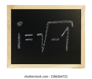 An Blackboard Against A White Background With The Mathematical Formula For Imaginary Numbers.