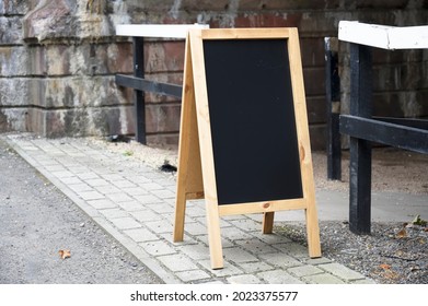 Blackboard Blank Wooden Sign Outside Of Cafe