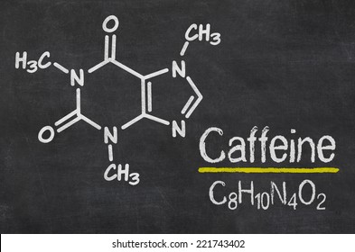 Blackboard with the chemical formula of Caffeine