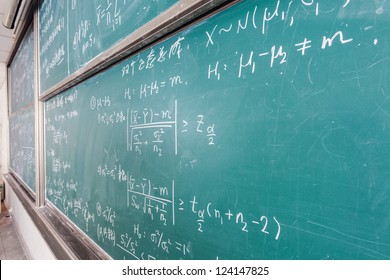 Blackboard With Complicated Math Formulas