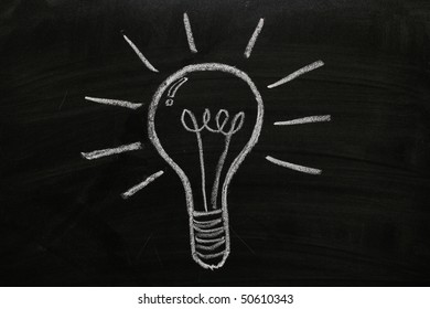 Blackboard Concept With A Lightbulb Drawn In Chalk