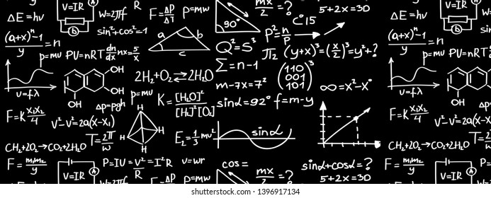 Blackboard inscribed with scientific formulas
