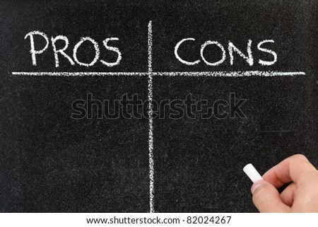 Blackboard list of pros and cons, for and against argument concept