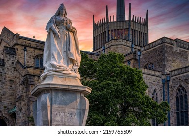 Blackburn Cathedral With Queen Victoria Statue At Sunset