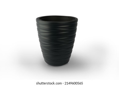 Black,Empty Plastic Flower Pot Isolated Over The White Background