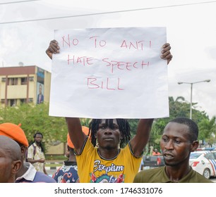 A Blackman Holds Up A Placard In Support Of Freedom Of Expression And Social Media Usage During The Anti Hate Speech Protest In Lagos, Nigeria, November 28, 2019