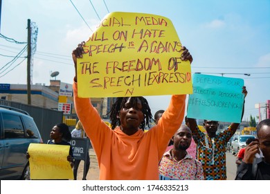 A Blackman Holds Up A Placard In Support Of Freedom Of Expression And Social Media Usage During The Anti Hate Speech Protest In Lagos, Nigeria, November 28, 2019