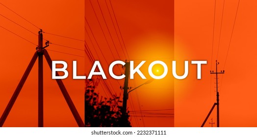 Blackout – power grid overloaded. Blackout concept. Earth hour. Burning flame candle and power lines on background. Energy crisis. Orange banner design. Sunflare. - Shutterstock ID 2232371111