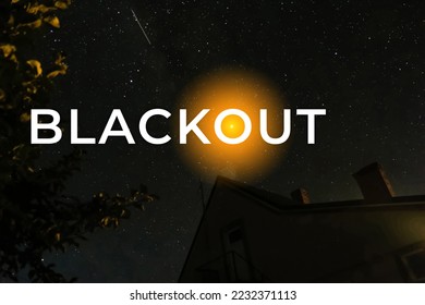 Blackout – power grid overloaded. Blackout concept. Earth hour. Burning flame candle and power lines on background. Energy crisis. Dark starry night.  - Shutterstock ID 2232371113