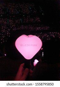 Blackpink cheering lightstick look like heart hammer in Blackpink concert.Bangkok , Thailand