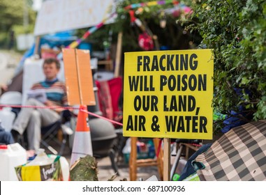 Blackpool, England, 31/07/2017 Anti Shale Gas Fracking Protestors Outside The Cuadrilla Fracking Site At Preston New Road In Lancashire.Fracking Is Dangerous.