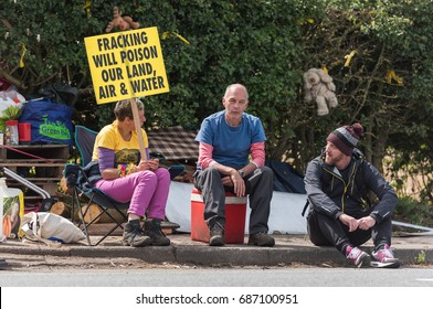 Blackpool, England, 31/07/2017 Anti Shale Gas Fracking Protestors Outside The Cuadrilla Fracking Site At Preston New Road In Lancashire.Fracking Is Dangerous.