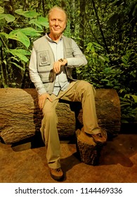 BLACKPOOL, JANUARY 14: Madame Tussauds Blackpool, UK 2018. Wax Figure Of Sir David Frederick Attenborough Is An English Broadcaster And Naturalist, Writing And Presenting,  BBC Natural History Unit.