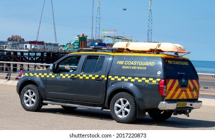 Blackpool, Lancashire  UK - July 18th 2021: Coast Guard Vehicle Sea Front Blackpool