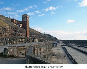 Blackpool, Lancashire / United Kingdom - 4 March 2020: The Cabin Lift And Blackpool North Shore Boating Pool A Grade 2 Listed Building Built In 1930 And Now A Go Cart Track